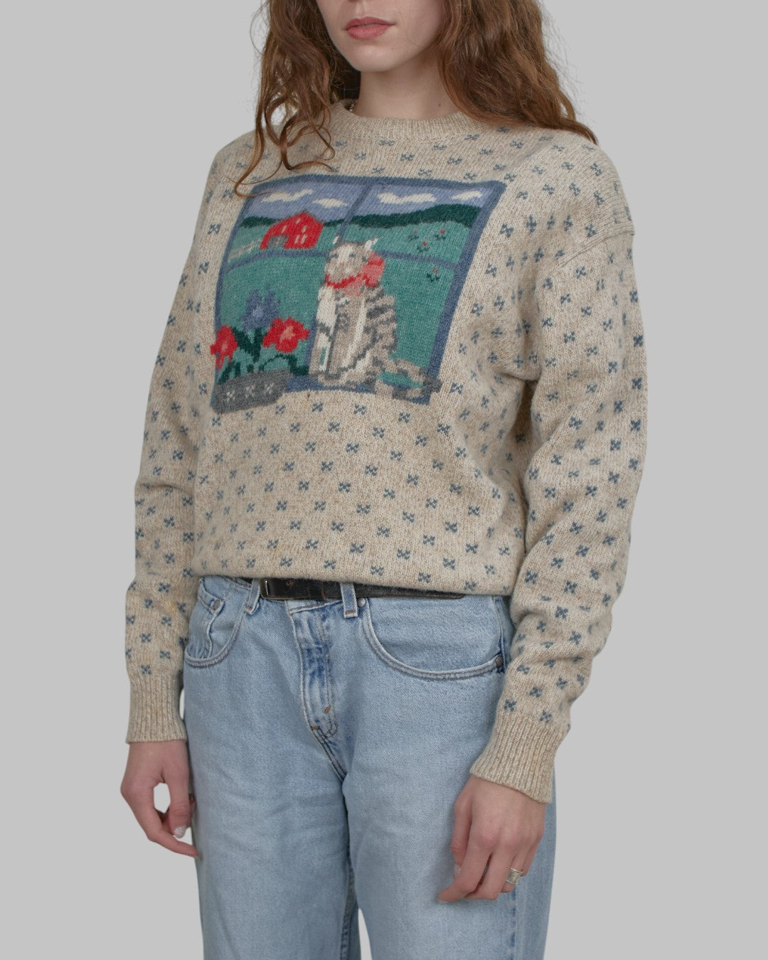 (S/M) 90s Cat Sweater