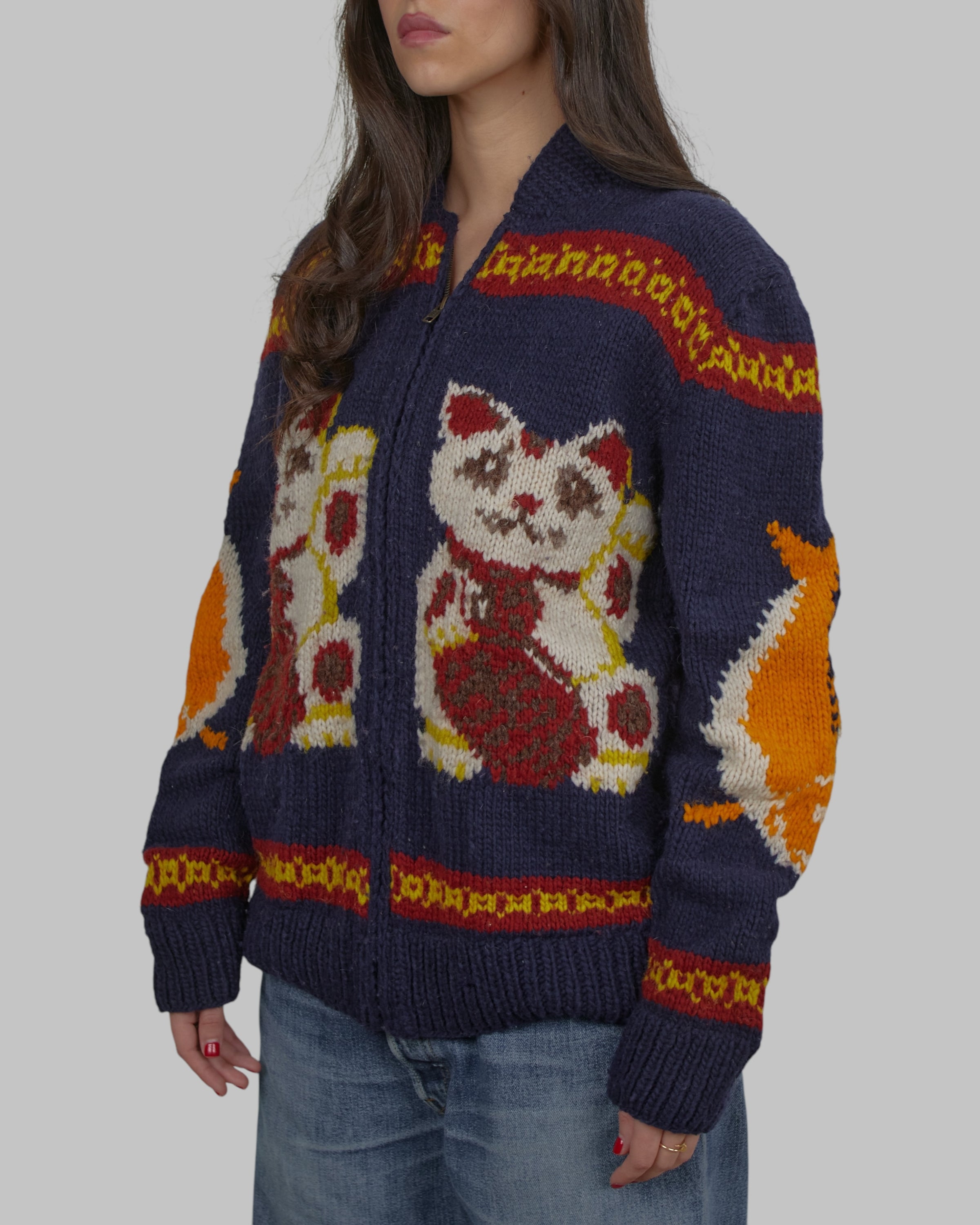 (M) 80s Lucky Cat Cardigan