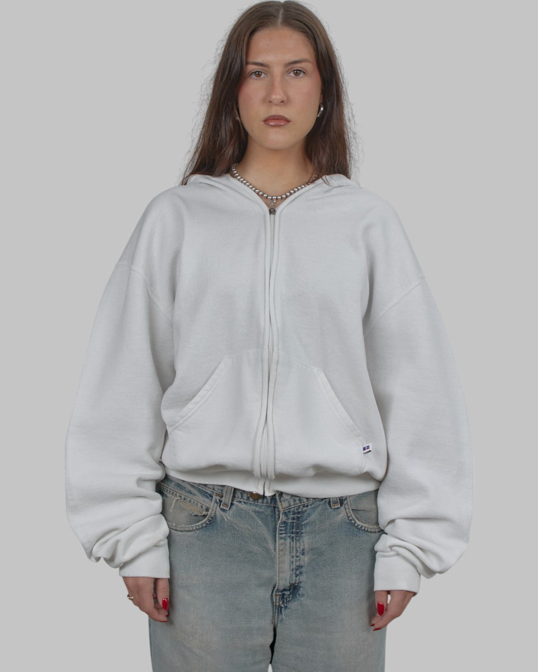 (XL) 90s White Russell Zipup